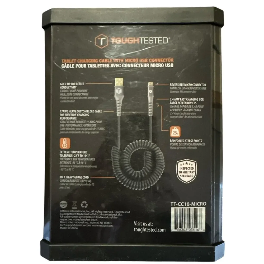 Tough Tested 10 Ft Micro USB Charger‎ Cord Heavy Duty Charging Cable NEW